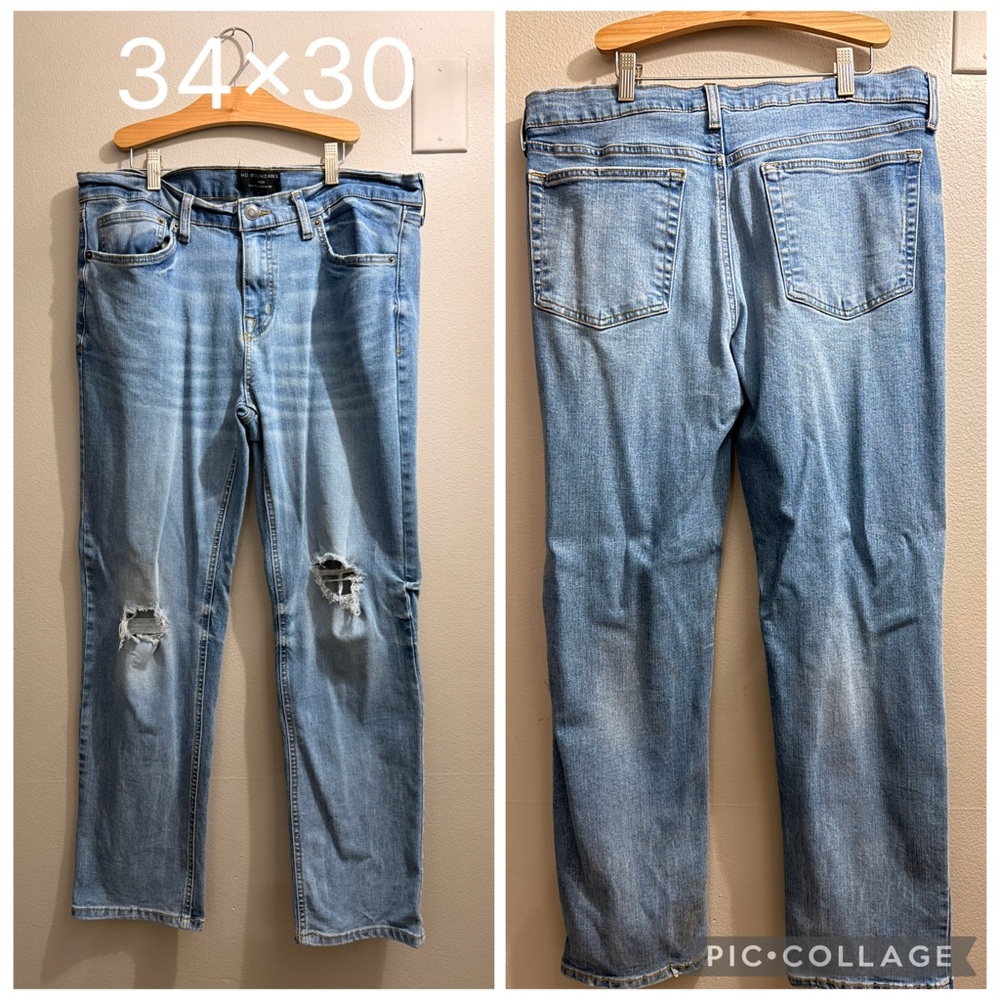 American Eagle Outfitters Men's Light Blue Ripped Jeans